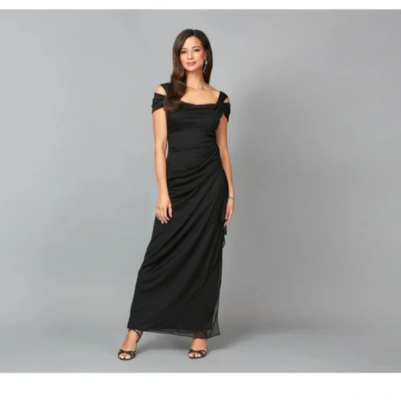 Alex Evenings | Dresses | Alex Evenings Cold Shoulder Ruffle Chiffon Gown  Size 4 Petite | Poshmark